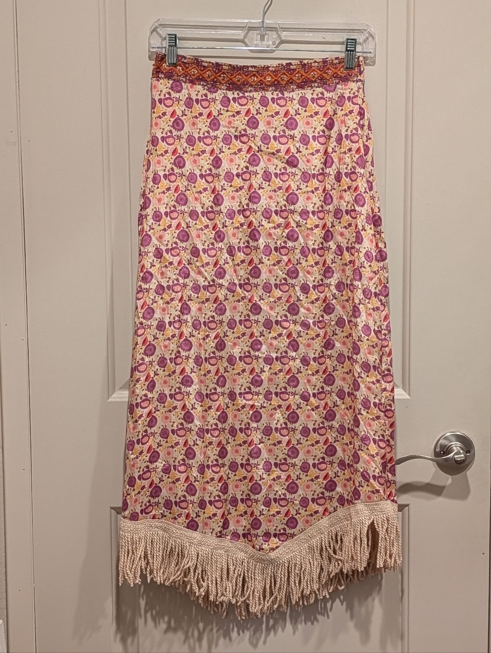 NKN Nekane Boho Floral Fringe Midi Skirt - Pink/Cream